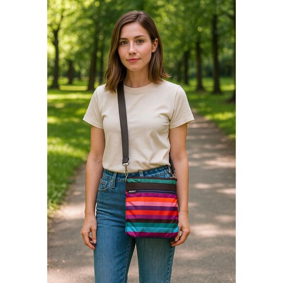 LeSportsac Multicolor Stripe Crossbody Women's Small HandBag Purse Wallet - Picture 1 of 11